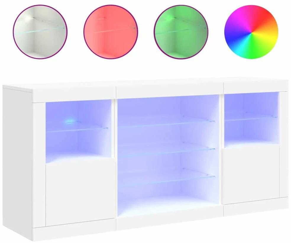 Šoninė spintelė su LED lemputėmis, balta, 142,5x37x67cm