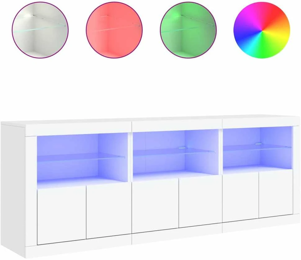 Šoninė spintelė su LED lemputėmis, balta, 181,5x37x67cm