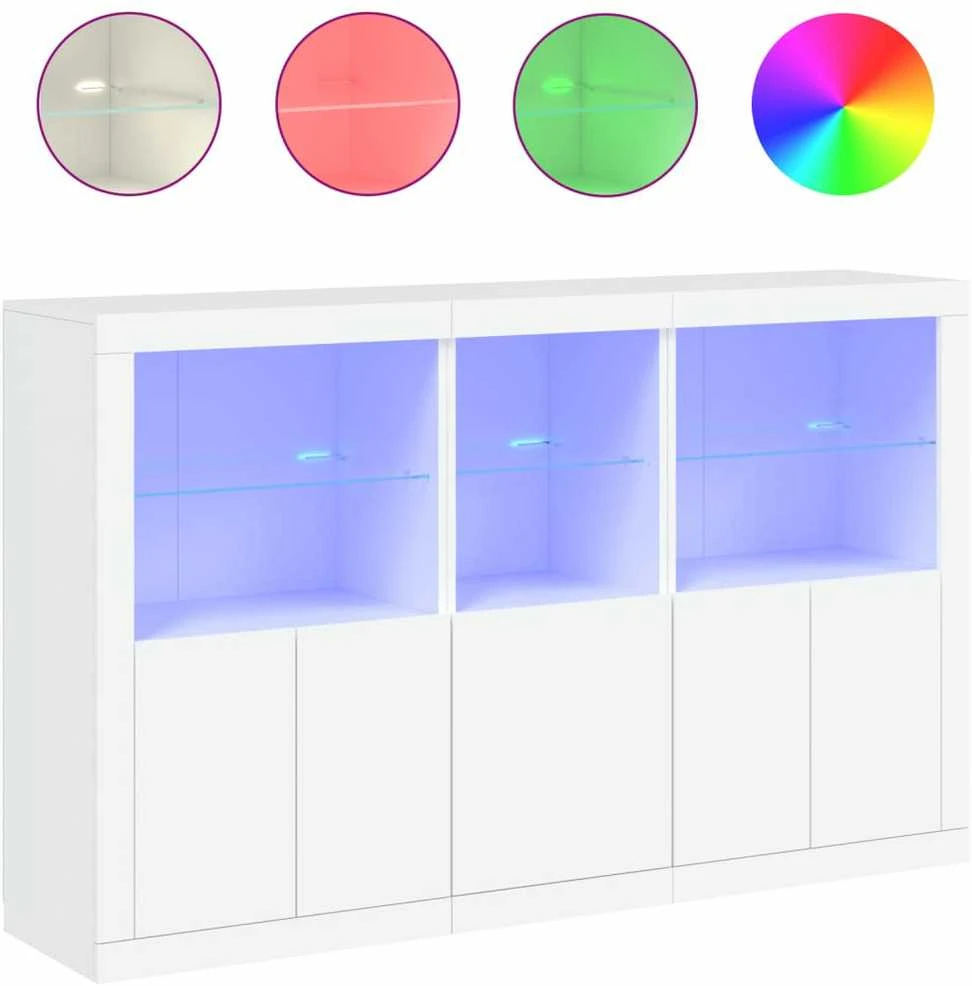 Šoninė spintelė su LED lemputėmis, baltos spalvos, 162x37x100cm