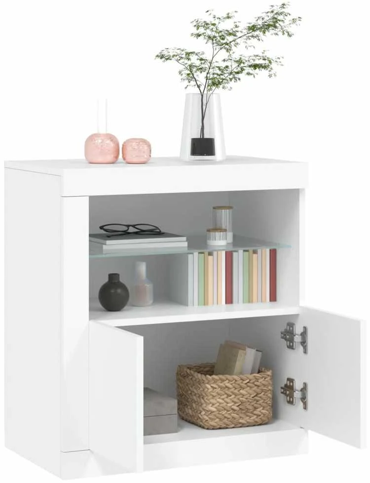 Šoninė spintelė su LED lemputėmis, baltos spalvos, 60,5x37x67cm