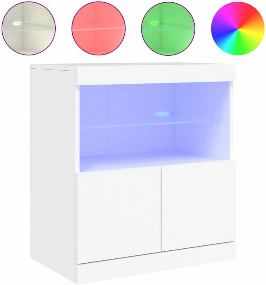 Šoninė spintelė su LED lemputėmis, baltos spalvos, 60x37x67cm