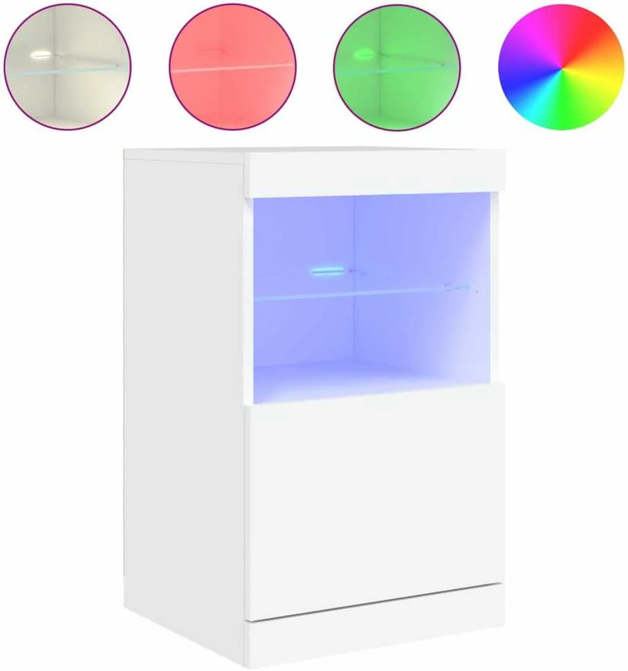 Šoninė spintelė su LED lemputėmis, baltos spalvos, 41x37x67cm