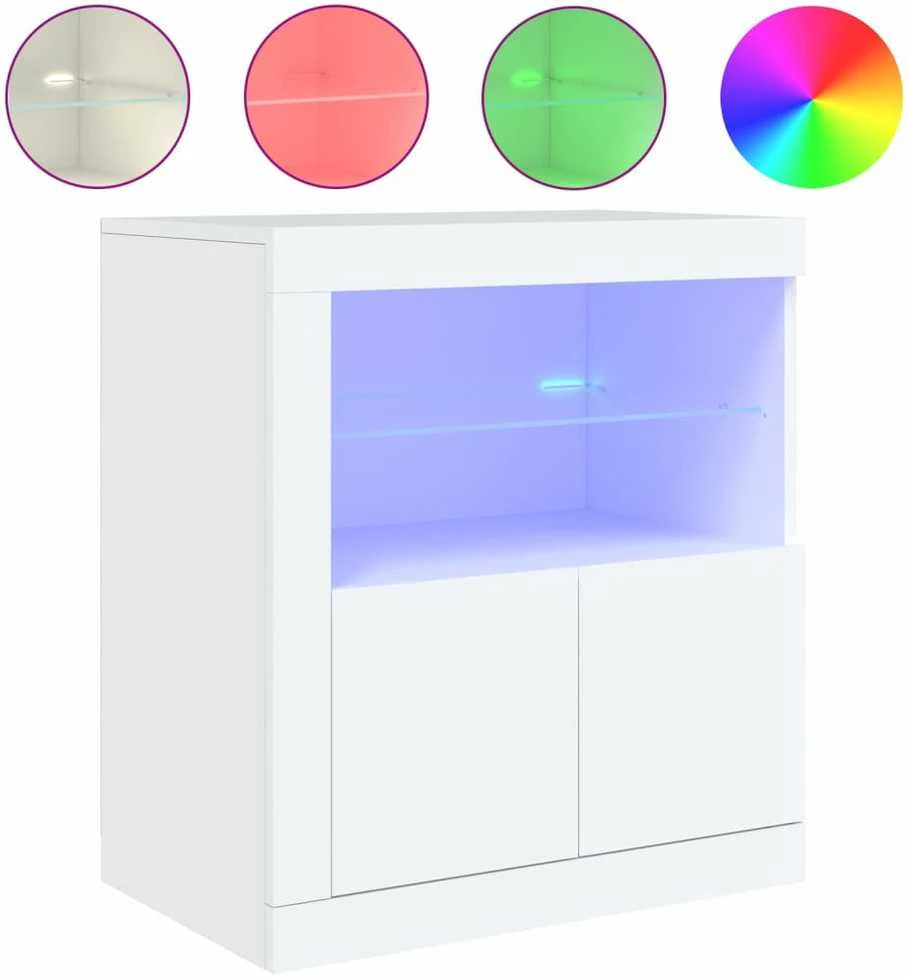 Šoninė spintelė su LED lemputėmis, baltos spalvos, 60,5x37x67cm