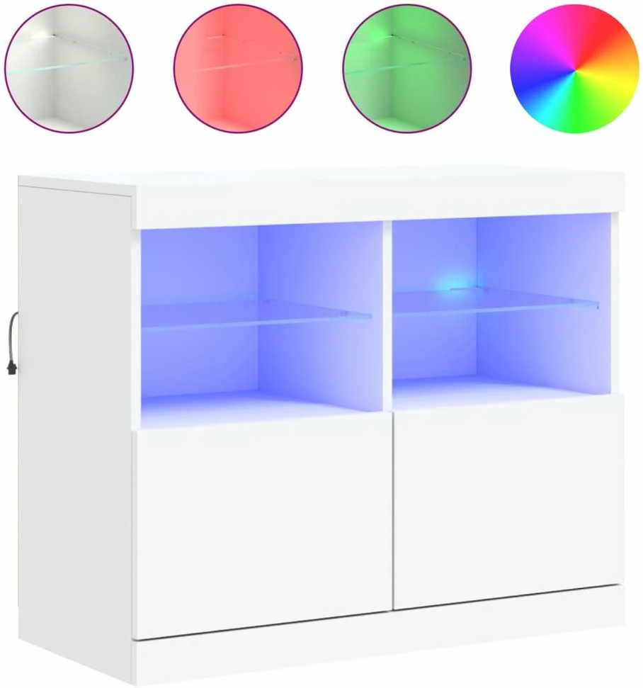 Šoninė spintelė su LED lemputėmis, baltos spalvos, 81x37x67cm