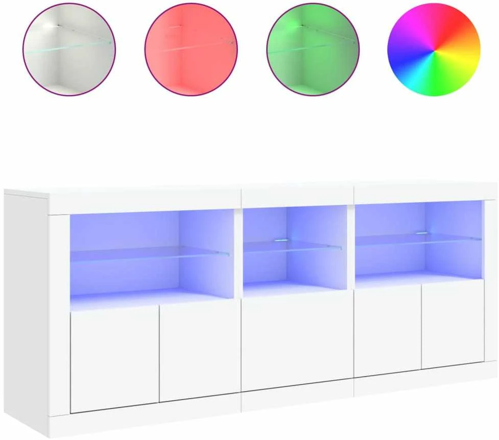 Šoninė spintelė su LED lemputėmis, baltos spalvos, 162x37x67cm