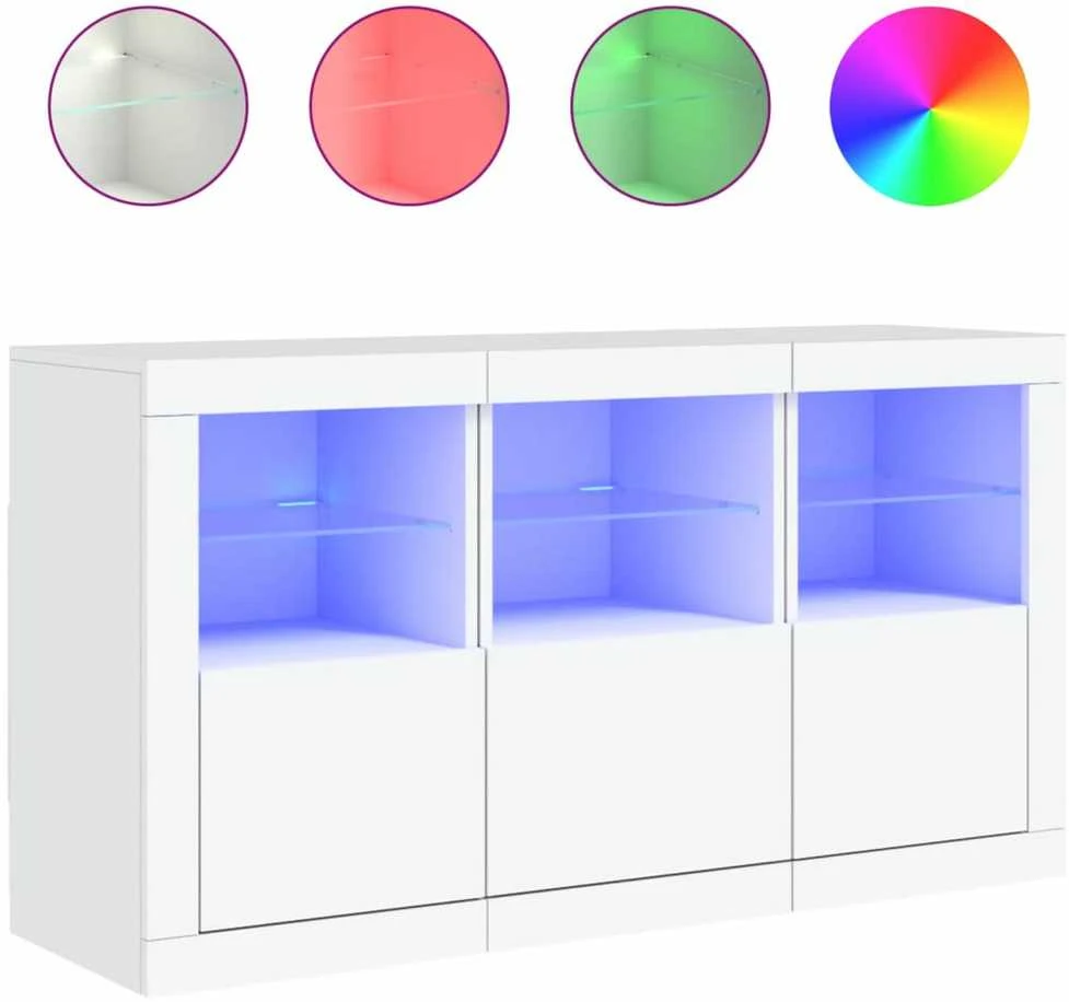 Šoninė spintelė su LED lemputėmis, baltos spalvos, 123x37x67cm