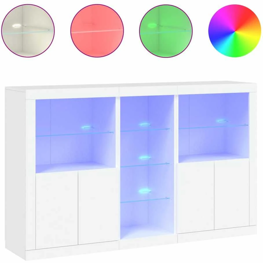 Šoninė spintelė su LED lemputėmis, baltos spalvos, 162x37x100cm