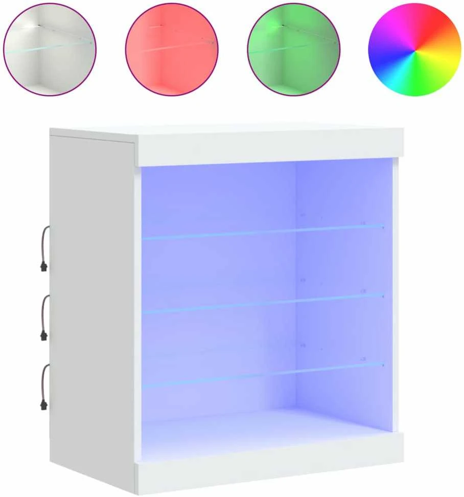 Šoninė spintelė su LED lemputėmis, baltos spalvos, 60,5x37x67cm