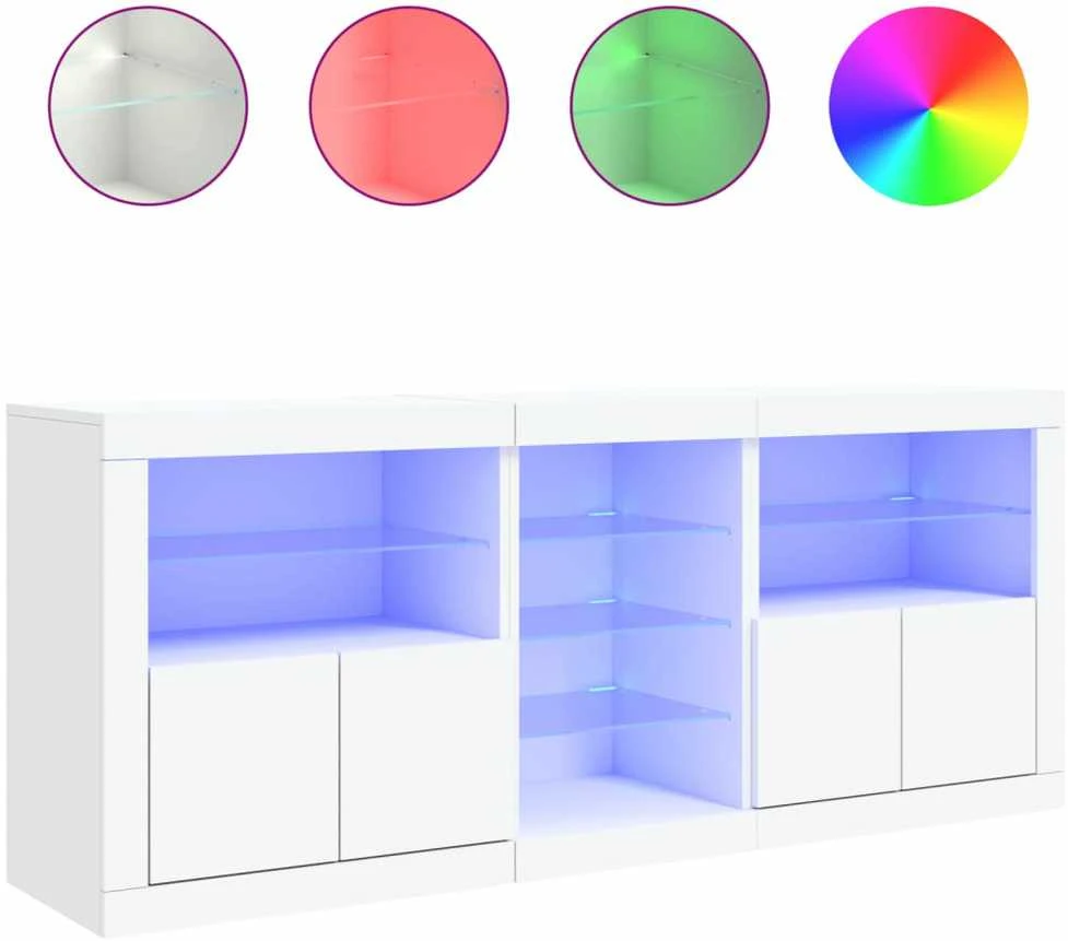 Šoninė spintelė su LED lemputėmis, baltos spalvos, 162x37x67cm