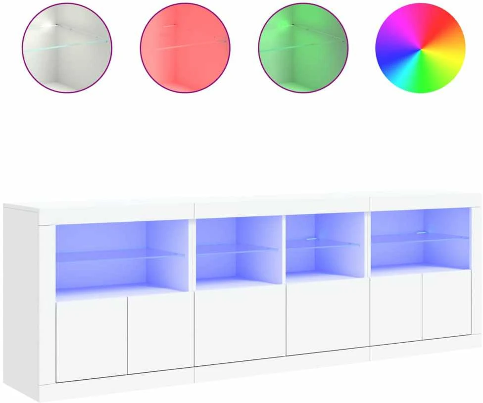 Šoninė spintelė su LED lemputėmis, baltos spalvos, 202x37x67cm