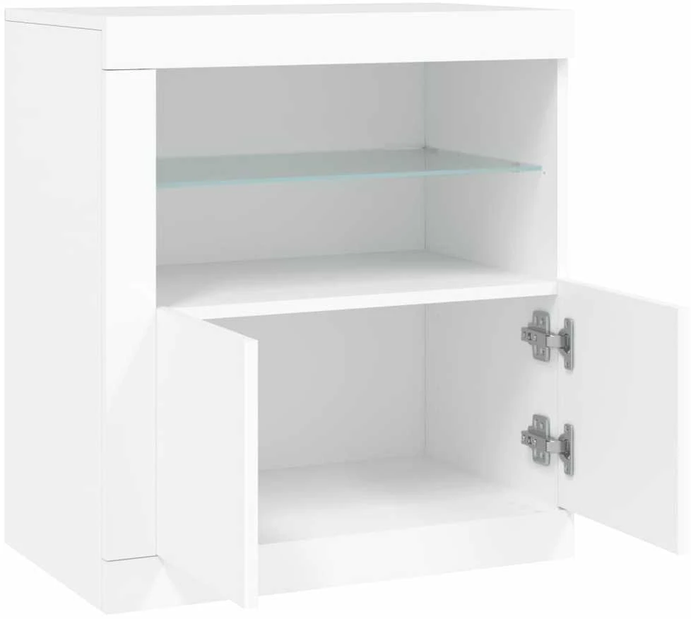 Šoninė spintelė su LED lemputėmis, baltos spalvos, 60,5x37x67cm