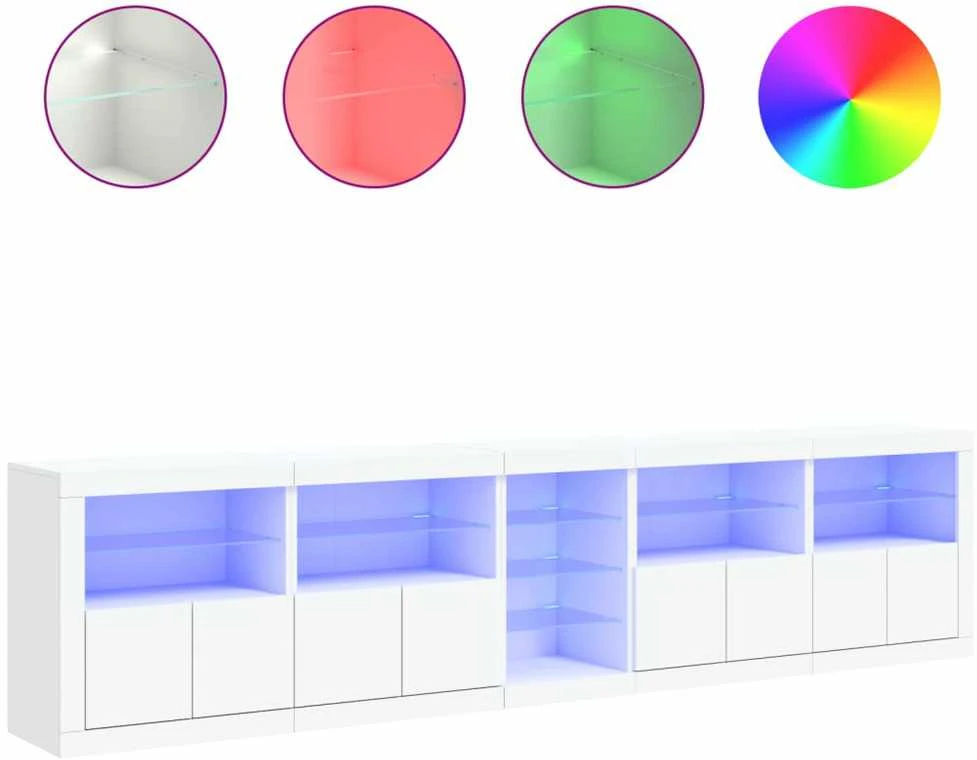 Šoninė spintelė su LED lemputėmis, baltos spalvos, 283x37x67cm