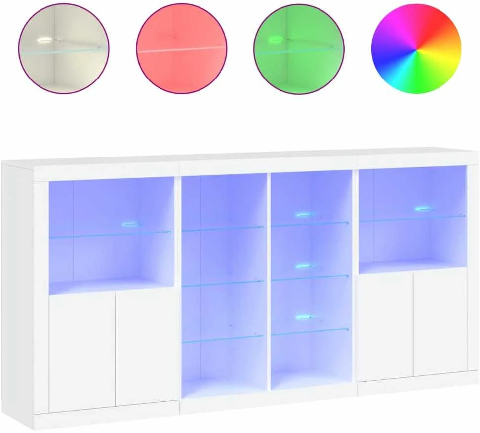 Šoninė spintelė su LED lemputėmis, baltos spalvos, 202x37x100cm