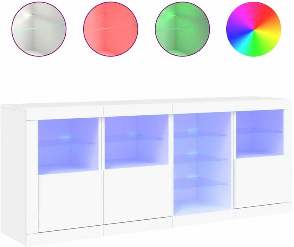 Šoninė spintelė su LED lemputėmis, baltos spalvos, 164x37x67cm