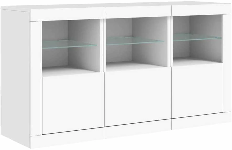 Šoninė spintelė su LED lemputėmis, baltos spalvos, 123x37x67cm