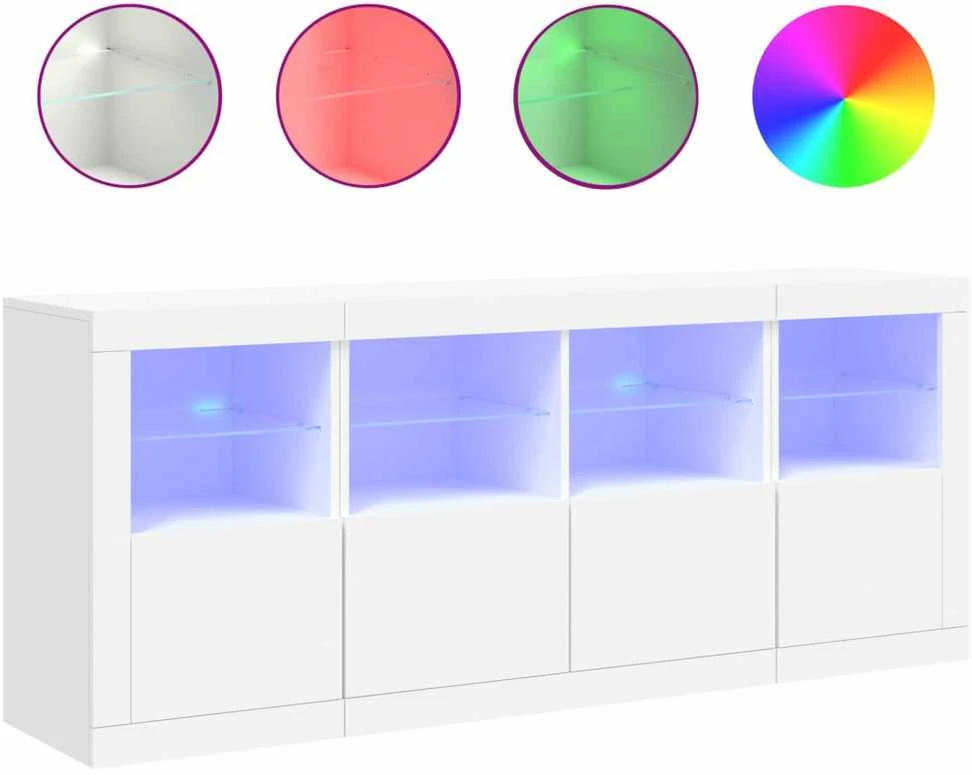 Šoninė spintelė su LED lemputėmis, baltos spalvos, 163x37x67cm