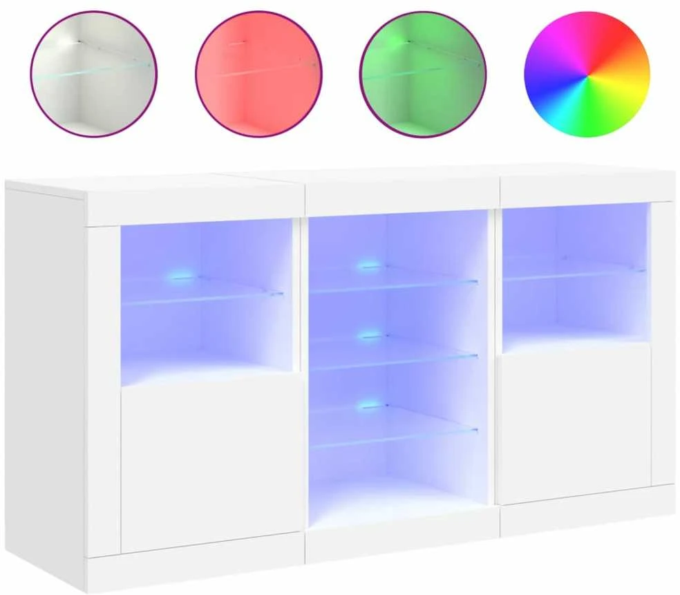 Šoninė spintelė su LED lemputėmis, baltos spalvos, 123x37x67cm