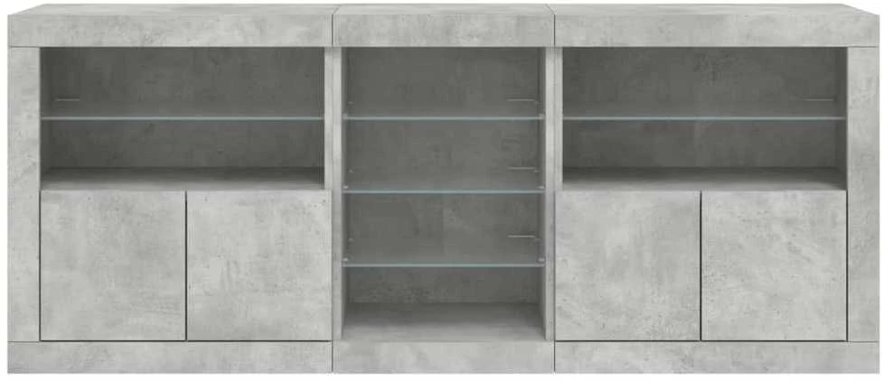 Šoninė spintelė su LED lemputėmis, betono pilka, 162x37x67cm