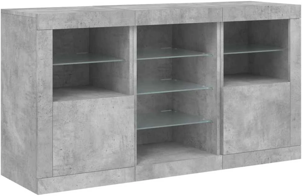 Šoninė spintelė su LED lemputėmis, betono pilka, 123x37x67cm