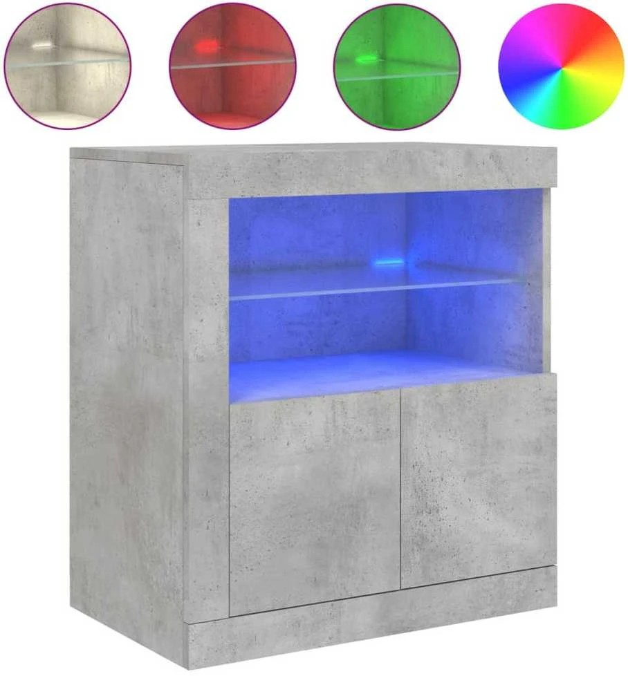 Šoninė spintelė su LED lemputėmis, betono pilka, 60,5x37x67cm