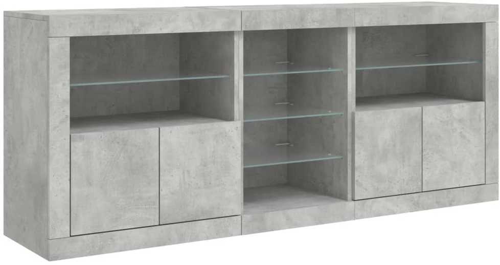 Šoninė spintelė su LED lemputėmis, betono pilka, 162x37x67cm