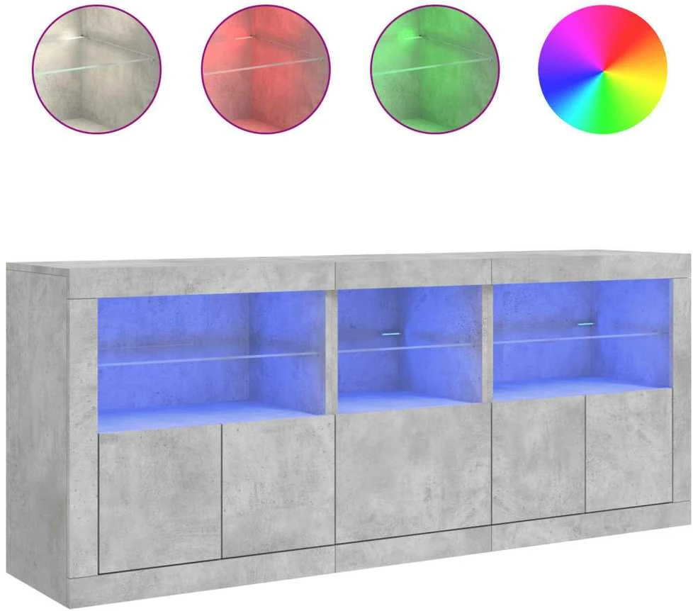 Šoninė spintelė su LED lemputėmis, betono pilka, 162x37x67cm