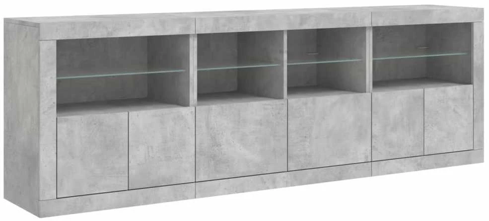 Šoninė spintelė su LED lemputėmis, betono pilka, 202x37x67cm