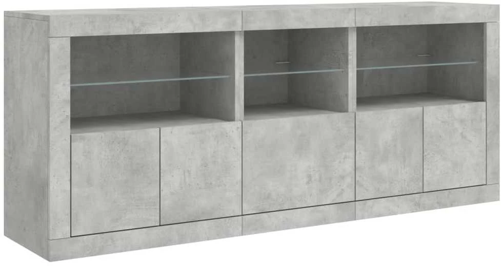 Šoninė spintelė su LED lemputėmis, betono pilka, 162x37x67cm