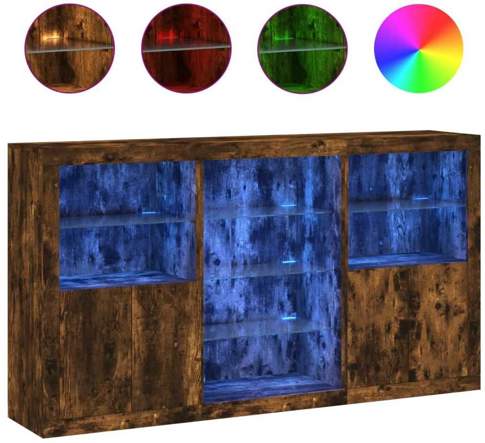 Šoninė spintelė su LED lemputėmis, dūminė, 181,5x37x100cm