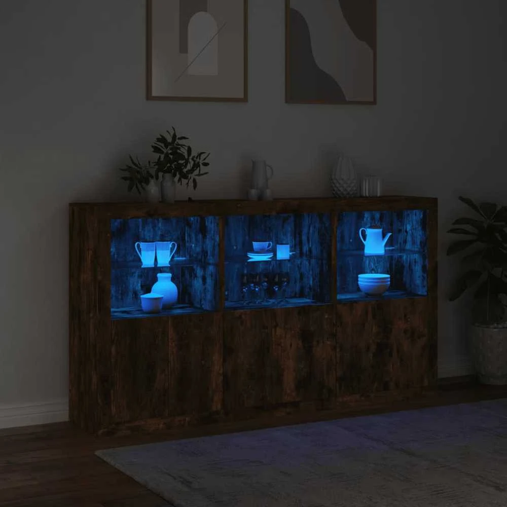 Šoninė spintelė su LED lemputėmis, dūminė, 181,5x37x100cm