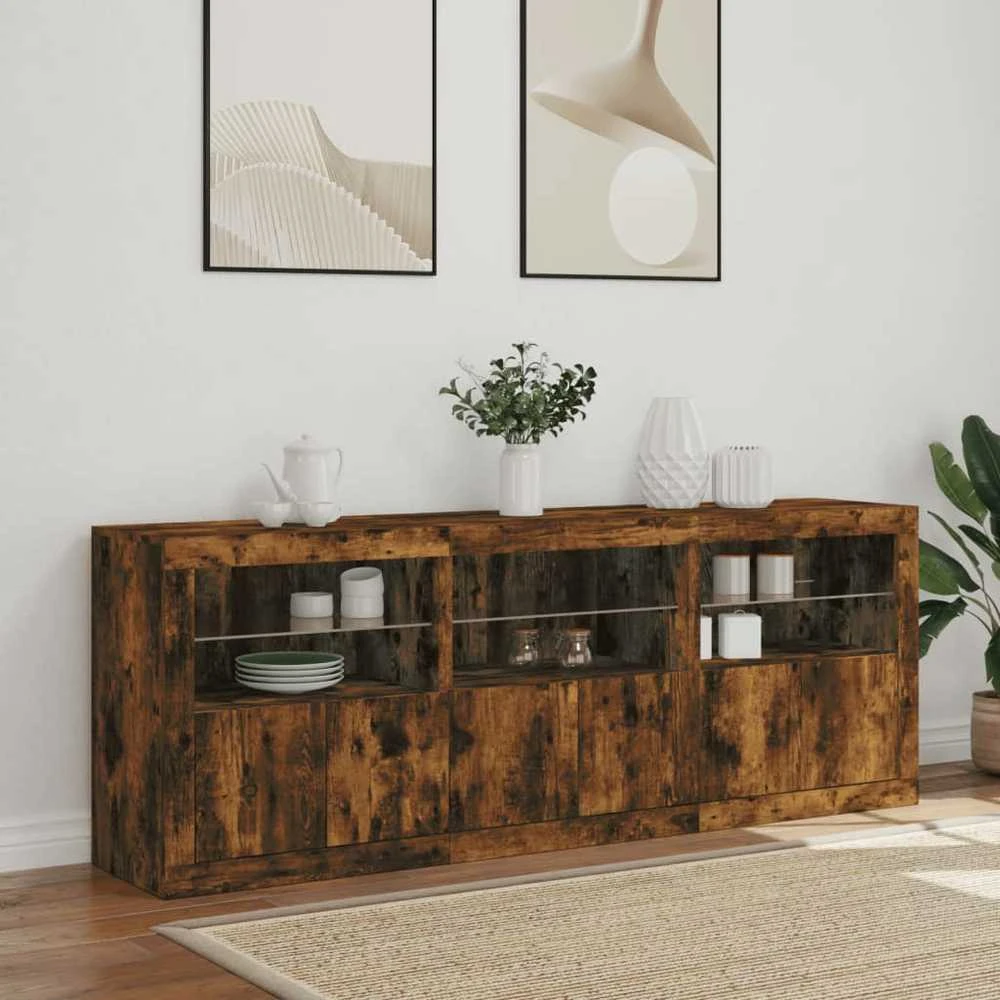 Šoninė spintelė su LED lemputėmis, dūminė, 181,5x37x67cm