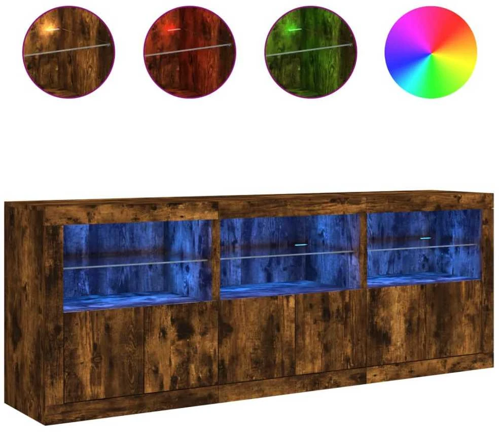 Šoninė spintelė su LED lemputėmis, dūminė, 181,5x37x67cm