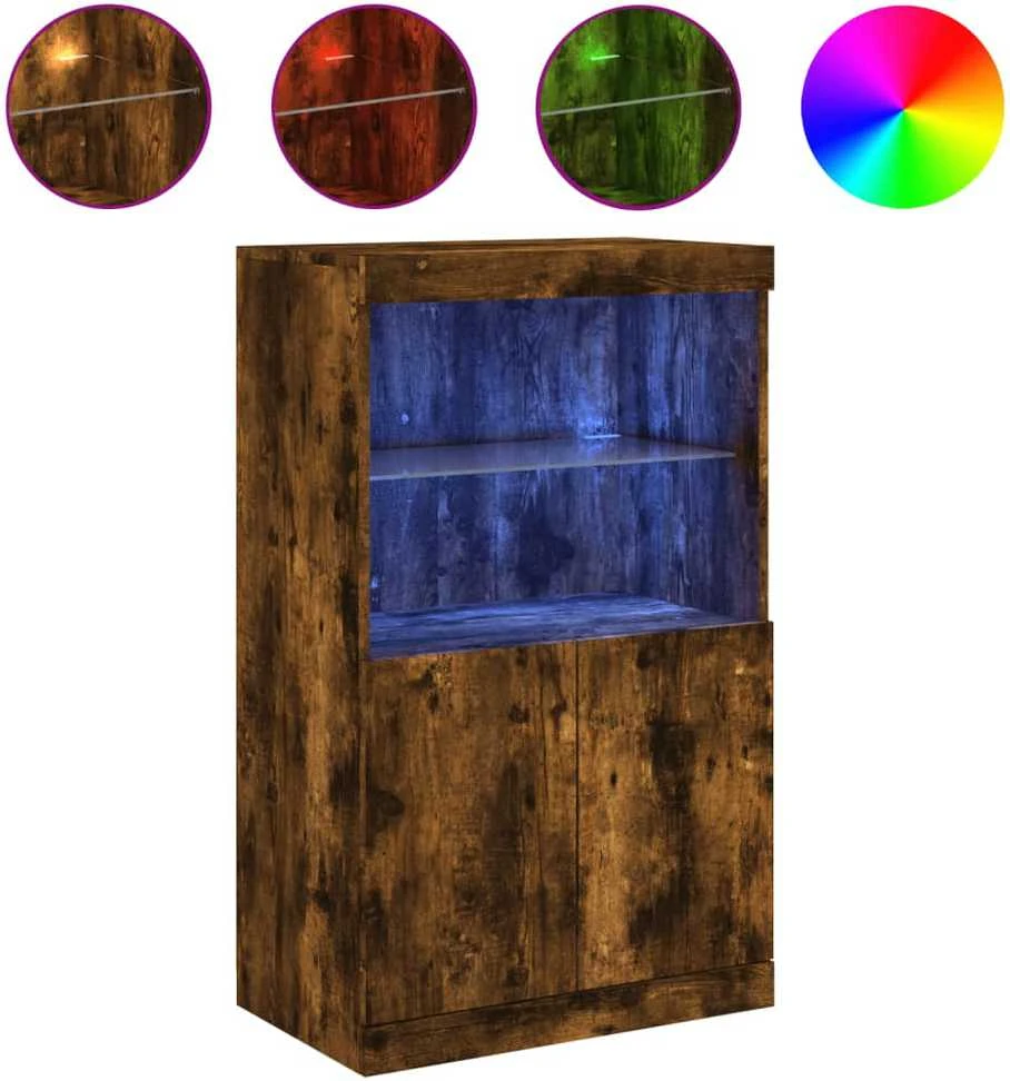 Šoninė spintelė su LED lemputėmis, dūminė, 60,5x37x100cm