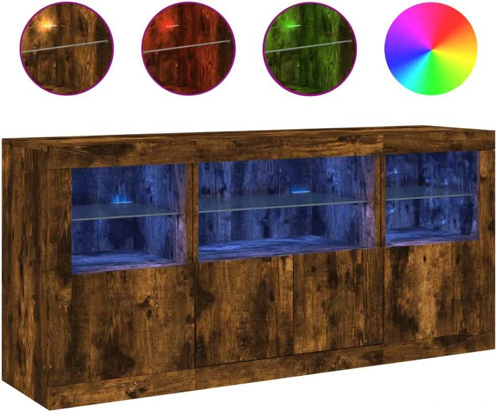 Šoninė spintelė su LED lemputėmis, dūminė, 142,5x37x67cm
