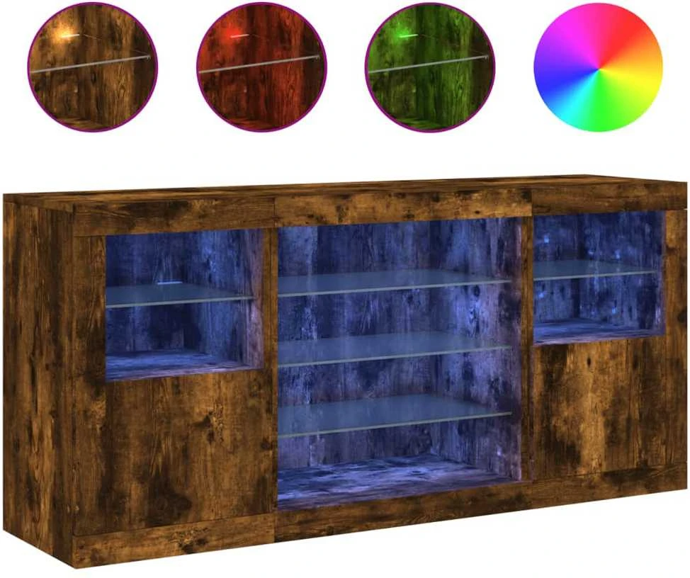 Šoninė spintelė su LED lemputėmis, dūminė, 142,5x37x67cm