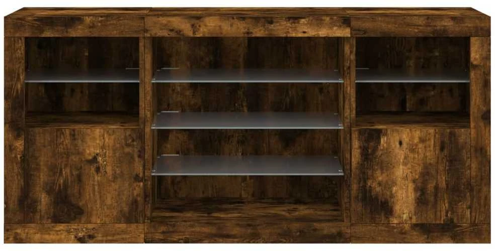 Šoninė spintelė su LED lemputėmis, dūminė, 142,5x37x67cm