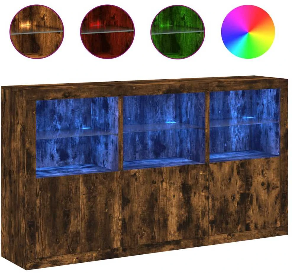 Šoninė spintelė su LED lemputėmis, dūminė, 181,5x37x100cm