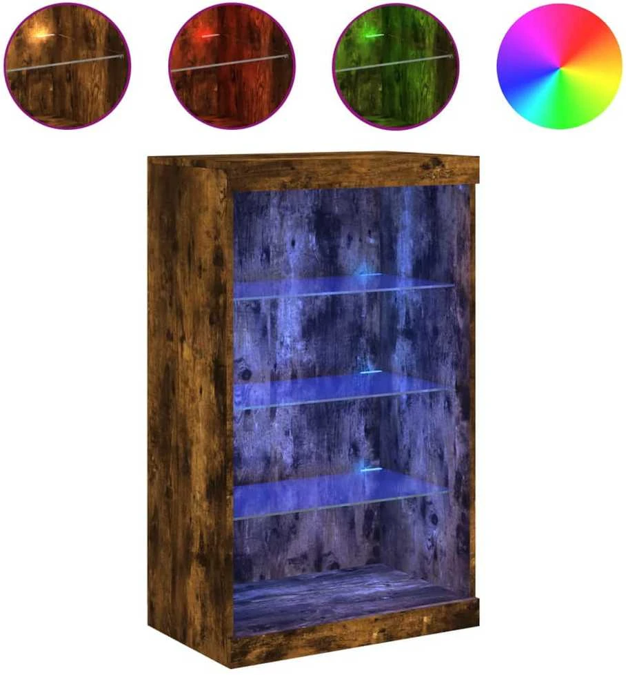 Šoninė spintelė su LED lemputėmis, dūminė, 60,5x37x100cm