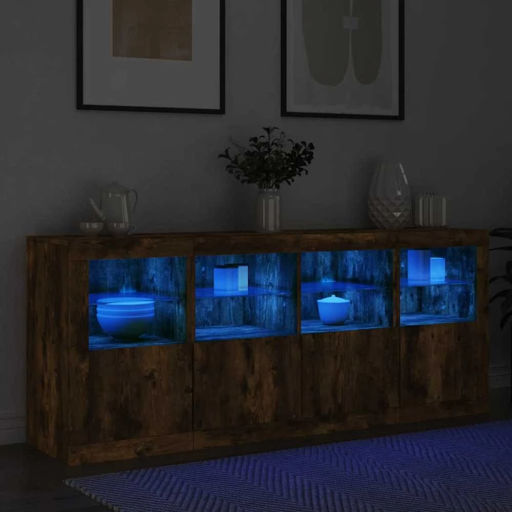 Šoninė spintelė su LED lemputėmis, dūminio ąžuolo, 163x37x67cm