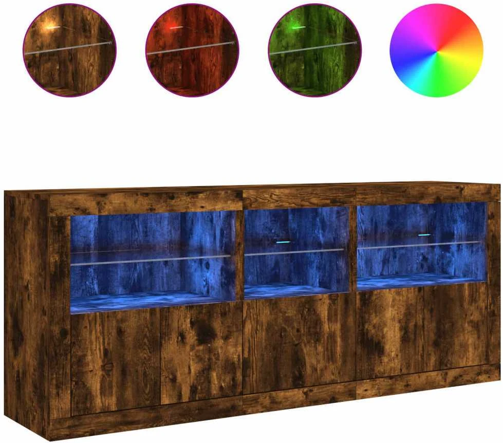 Šoninė spintelė su LED lemputėmis, dūminio ąžuolo, 162x37x67cm
