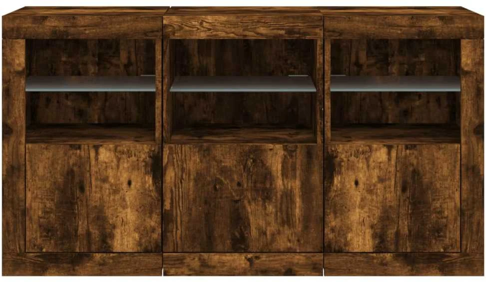 Šoninė spintelė su LED lemputėmis, dūminio ąžuolo, 123x37x67cm