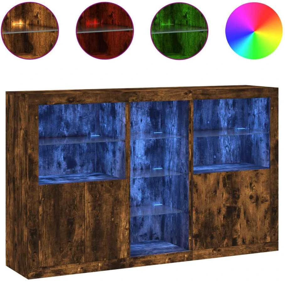 Šoninė spintelė su LED lemputėmis, dūminio ąžuolo, 162x37x100cm