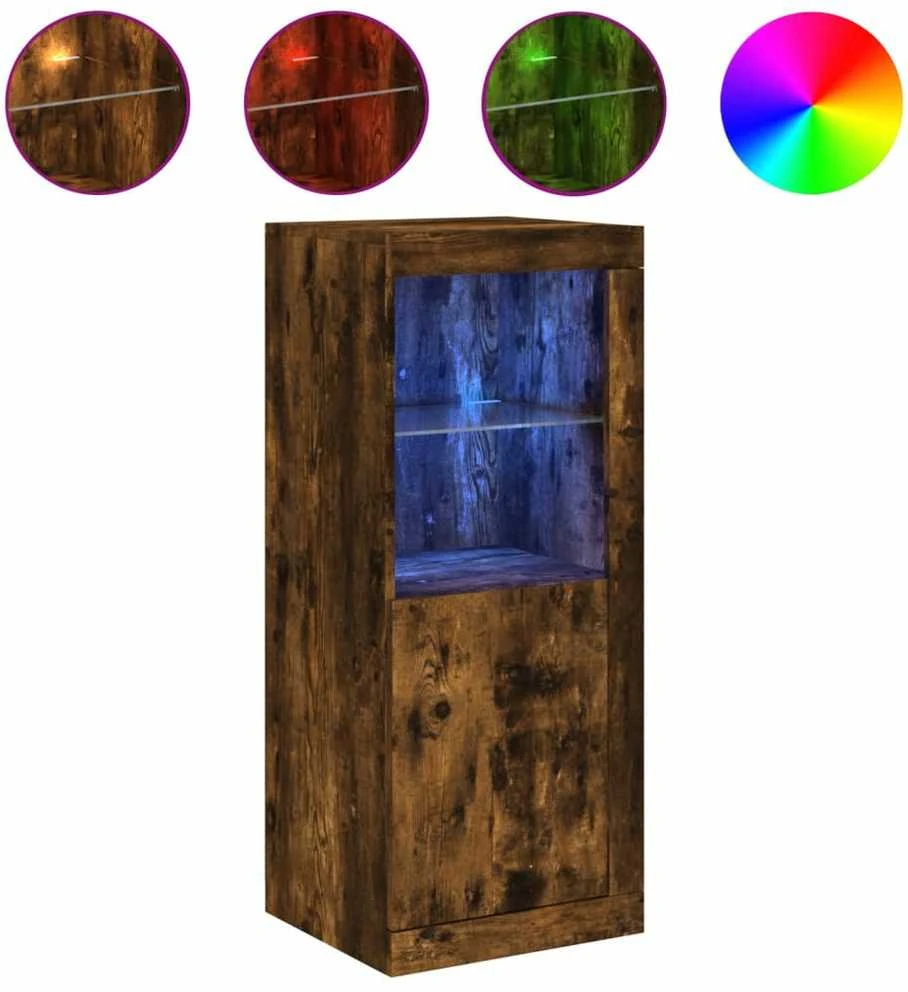 Šoninė spintelė su LED lemputėmis, dūminio ąžuolo, 41x37x100cm