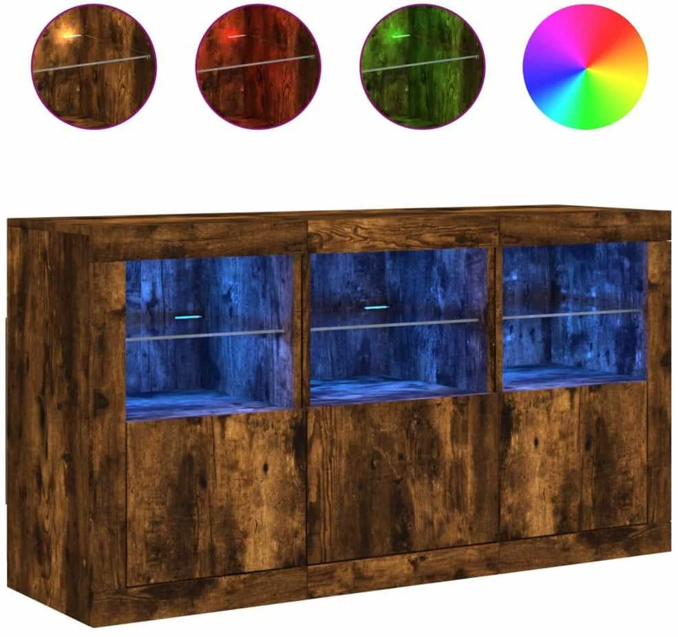 Šoninė spintelė su LED lemputėmis, dūminio ąžuolo, 123x37x67cm