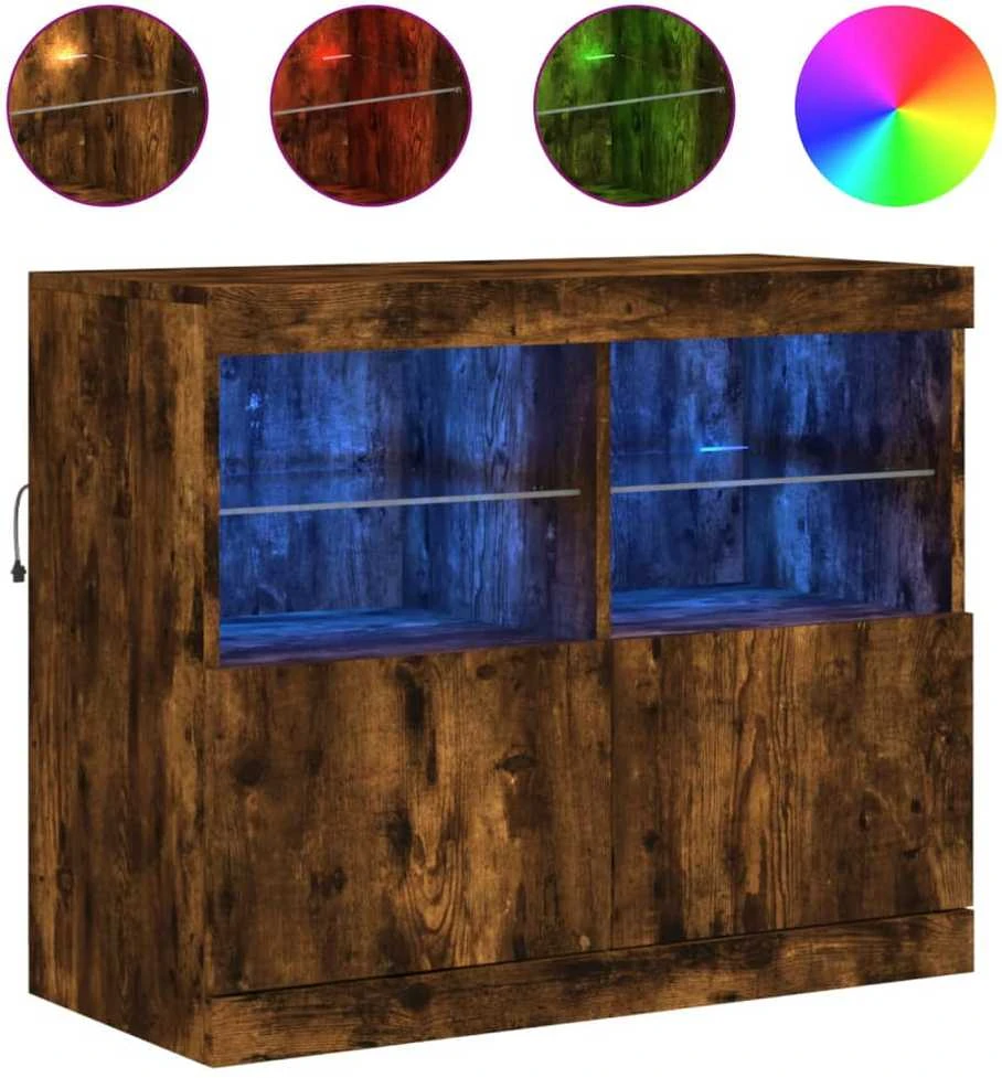 Šoninė spintelė su LED lemputėmis, dūminio ąžuolo, 81x37x67cm
