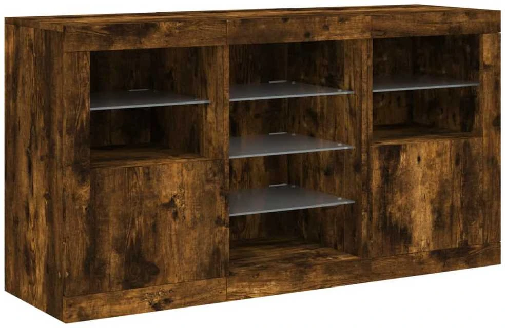 Šoninė spintelė su LED lemputėmis, dūminio ąžuolo, 123x37x67cm