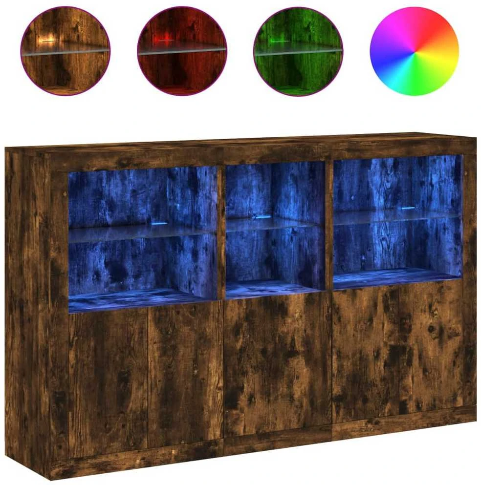 Šoninė spintelė su LED lemputėmis, dūminio ąžuolo, 162x37x100cm