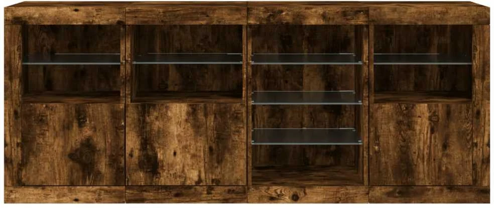 Šoninė spintelė su LED lemputėmis, dūminio ąžuolo, 164x37x67cm