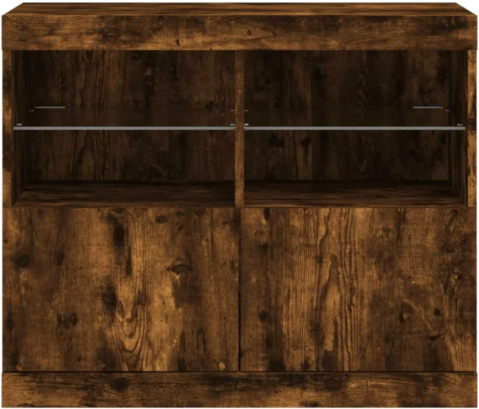 Šoninė spintelė su LED lemputėmis, dūminio ąžuolo, 81x37x67cm
