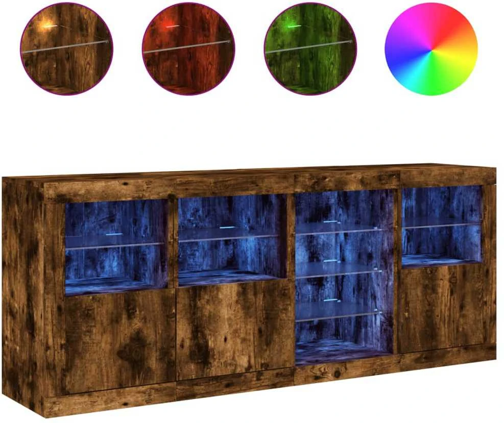 Šoninė spintelė su LED lemputėmis, dūminio ąžuolo, 164x37x67cm